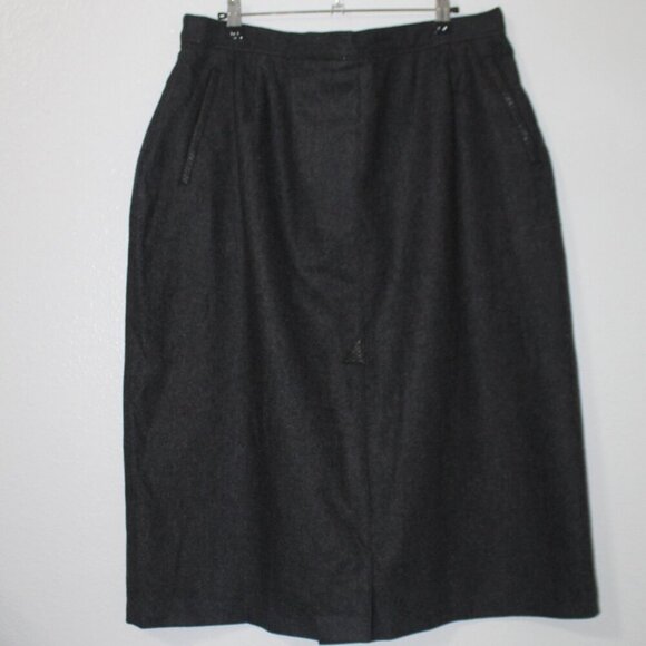 GIVENCHY old money vintage leather trim Chic Black Pencil Skirt 22W - Picture 1 of 7